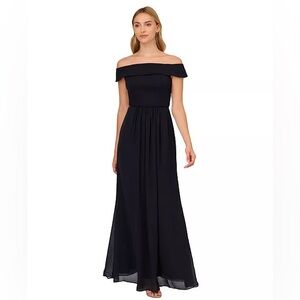 Adrianna Papell Off-The-Shoulder Chiffon Gown
